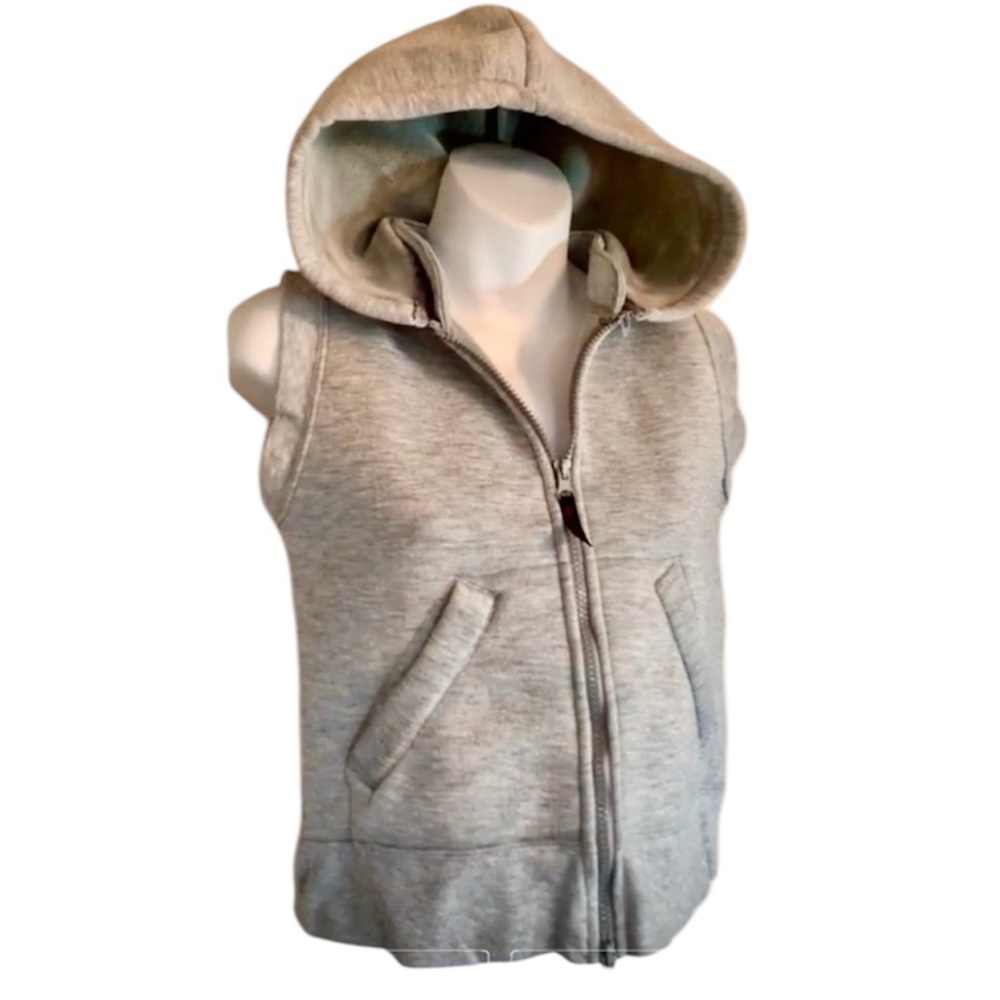RALPH LAUREN BLUE LABEL grey fleece hoodie vest, detachable hoodie. XS